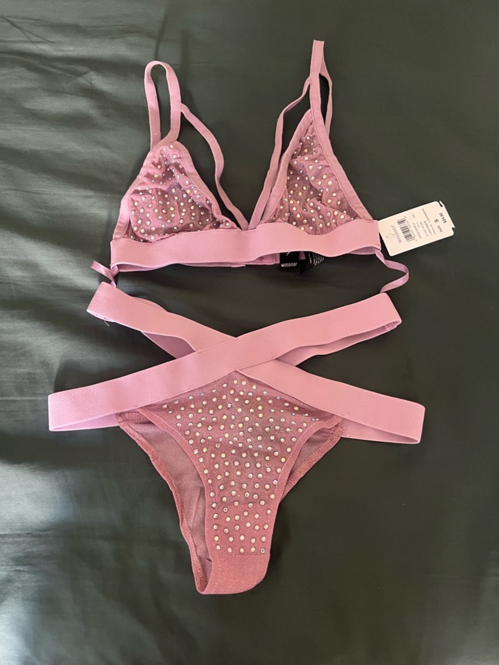Windsor Pink Rhinestone Embellished Strappy Bra